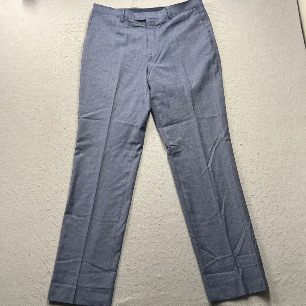 Banana Republic Mens 34x34 Guabello Wool Plaid Dress Pants Blue Grey Standard